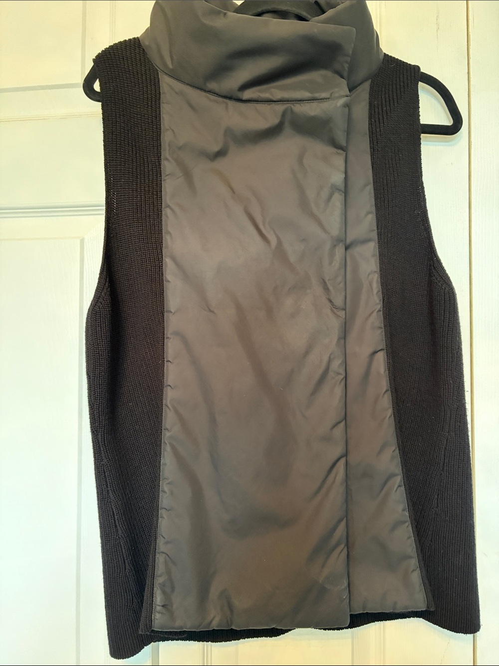 Eileen Fisher Black Merino wool Quilted-Panel Knit Sleeveless Vest